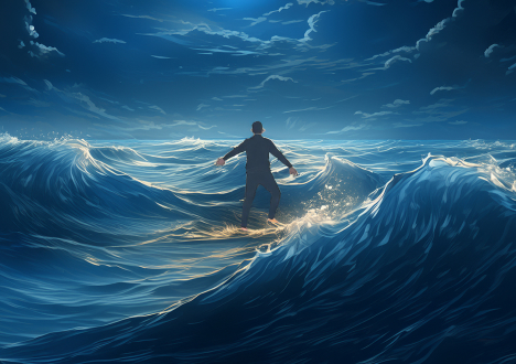 Person walking carefully in choppy waters